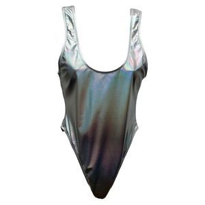 Fashion Classic Collection Womens One Piece Swimsuit Silver Retro Metallic S